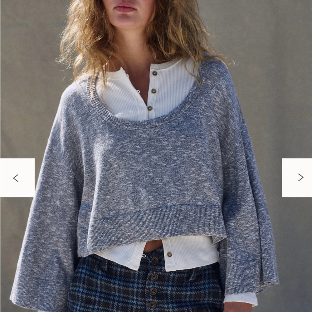 Free People Gray Heathered Crop Top with Bell Sleeves